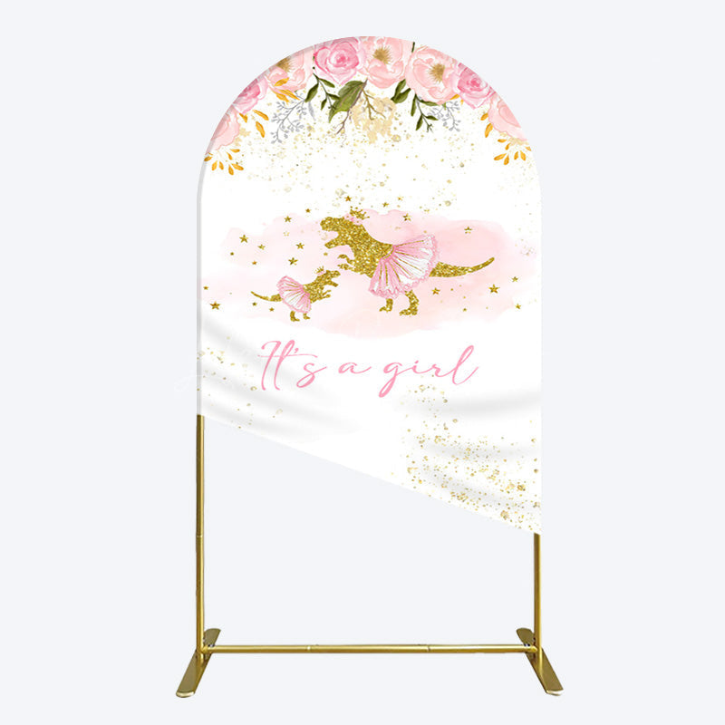 Lofaris Gold Glitter Dinosaur Floral Baby Shower Arch Backdrop