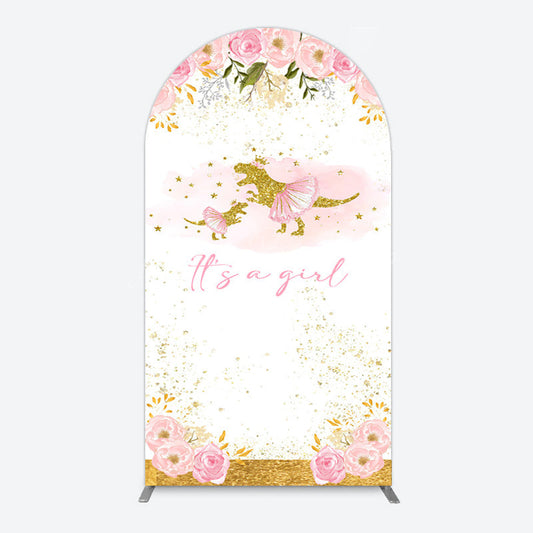 Lofaris Gold Glitter Dinosaur Floral Baby Shower Arch Backdrop