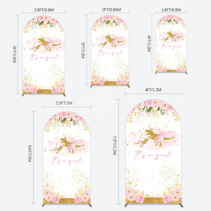 Lofaris Gold Glitter Dinosaur Floral Baby Shower Arch Backdrop