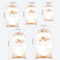 Lofaris Gold Glitter Dinosaur Floral Baby Shower Arch Backdrop