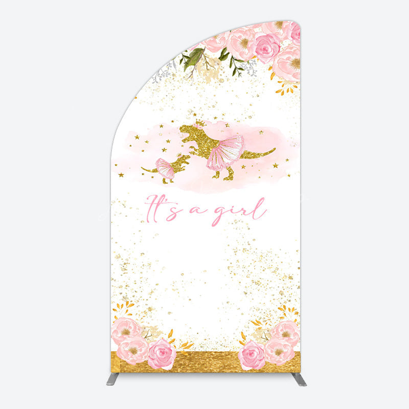 Lofaris Gold Glitter Dinosaur Floral Baby Shower Half Moon Arch Backdrop