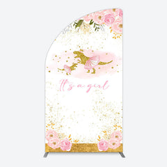 Lofaris Gold Glitter Dinosaur Floral Baby Shower Half Moon Arch Backdrop