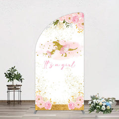 Lofaris Gold Glitter Dinosaur Floral Baby Shower Half Moon Arch Backdrop
