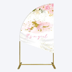 Lofaris Gold Glitter Dinosaur Floral Baby Shower Half Moon Arch Backdrop