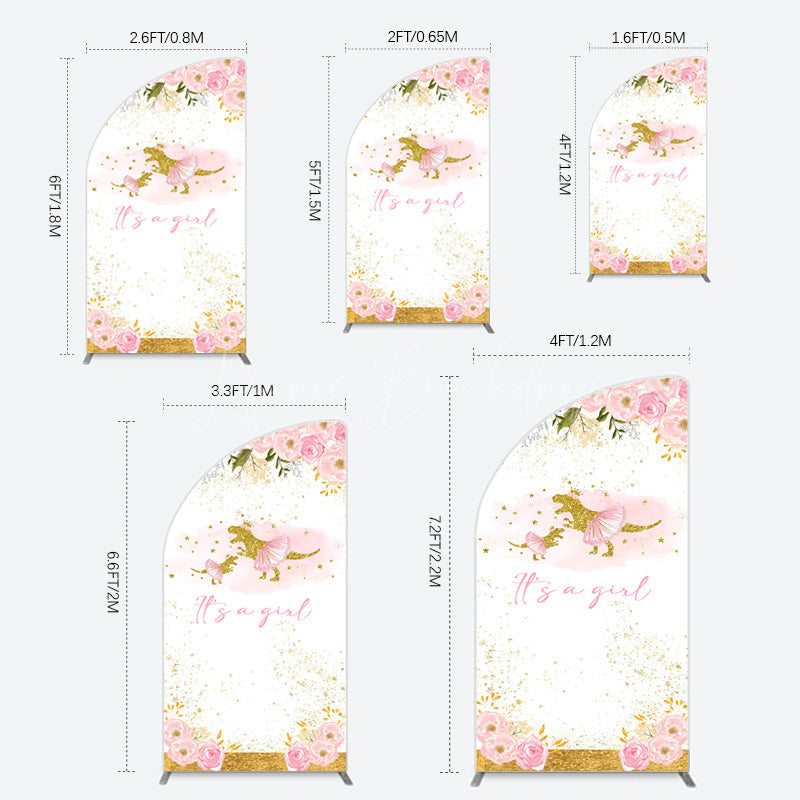 Lofaris Gold Glitter Dinosaur Floral Baby Shower Half Moon Arch Backdrop