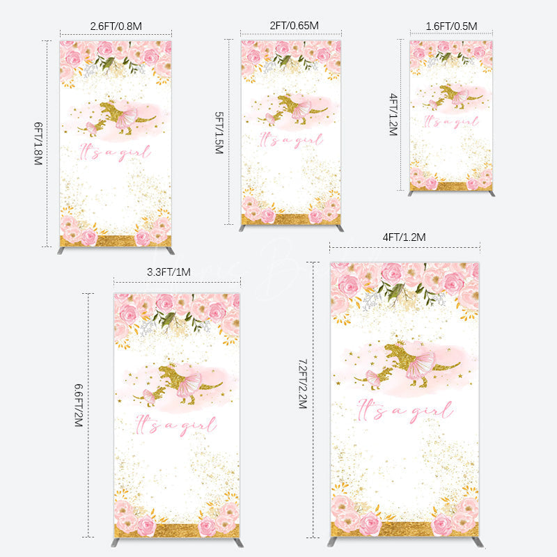 Lofaris Gold Glitter Dinosaur Floral Baby Shower Rectangle Backdrop