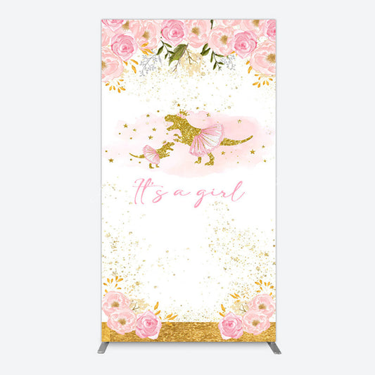Lofaris Gold Glitter Dinosaur Floral Baby Shower Rectangle Backdrop