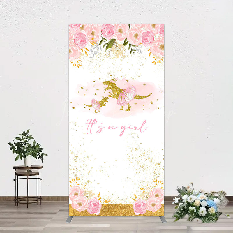 Lofaris Gold Glitter Dinosaur Floral Baby Shower Rectangle Backdrop
