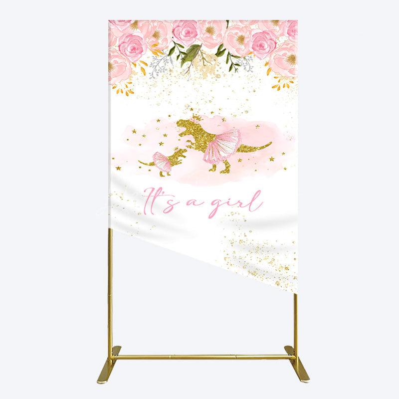 Lofaris Gold Glitter Dinosaur Floral Baby Shower Rectangle Backdrop