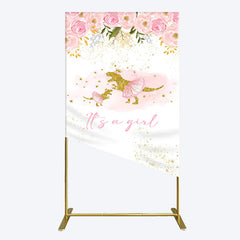 Lofaris Gold Glitter Dinosaur Floral Baby Shower Rectangle Backdrop