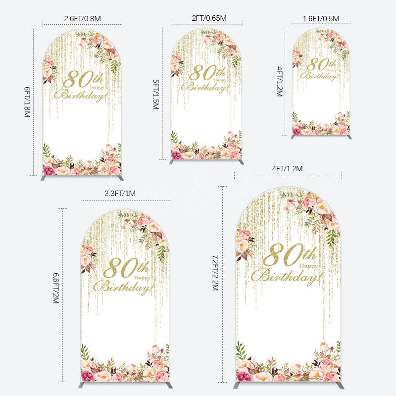 Lofaris Gold Glitter Floral 80th Birthday Arch Backdrop