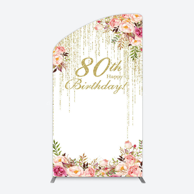 Lofaris Gold Glitter Floral 80th Birthday Arch Backdrop