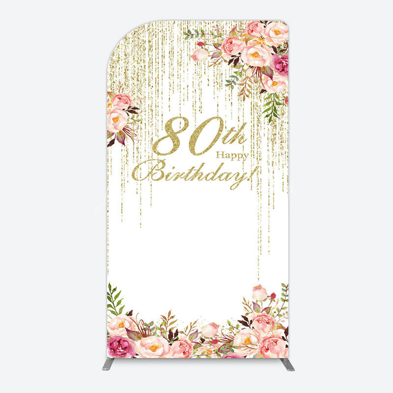 Lofaris Gold Glitter Floral 80th Birthday Arch Backdrop