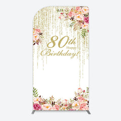 Lofaris Gold Glitter Floral 80th Birthday Arch Backdrop