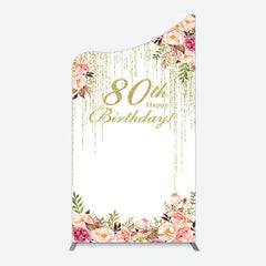 Lofaris Gold Glitter Floral 80th Birthday Arch Backdrop