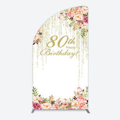 Lofaris Gold Glitter Floral 80th Birthday Arch Backdrop