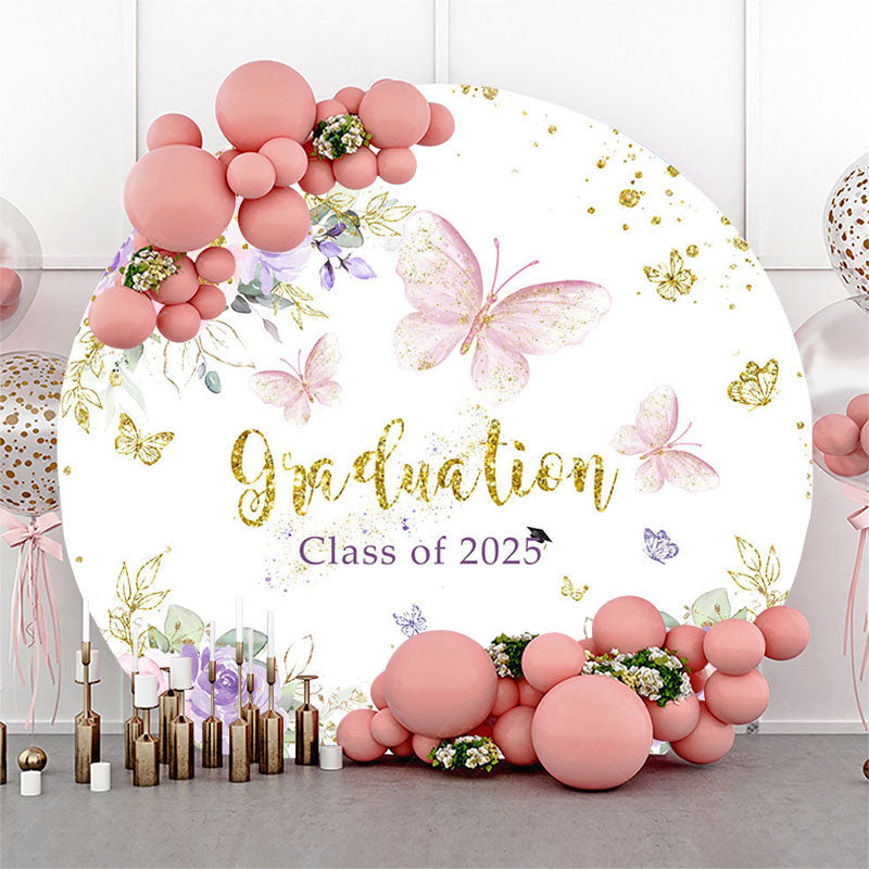 Lofaris Gold Glitter Floral Round Congrats Graduation Backdrop