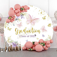 Lofaris Gold Glitter Floral Round Congrats Graduation Backdrop