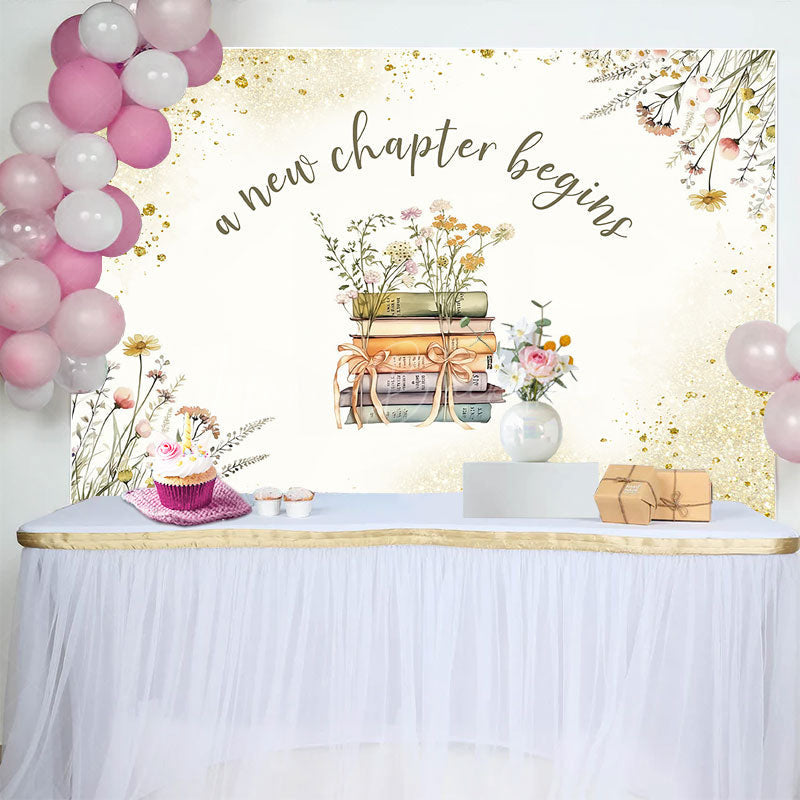 Lofaris Gold Glitter New Chapter Begins Baby Shower Backdrop