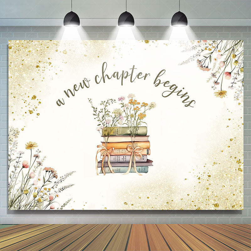 Lofaris Gold Glitter New Chapter Begins Baby Shower Backdrop
