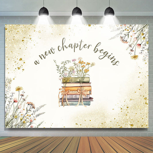Lofaris Gold Glitter New Chapter Begins Baby Shower Backdrop
