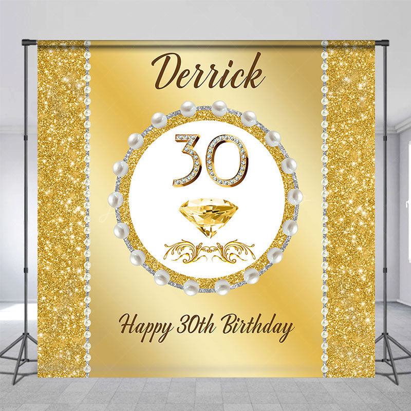 Lofaris Gold Glitter Pearl Custom Name 30th Birthday Backdrop