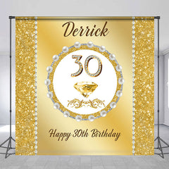 Lofaris Gold Glitter Pearl Custom Name 30th Birthday Backdrop