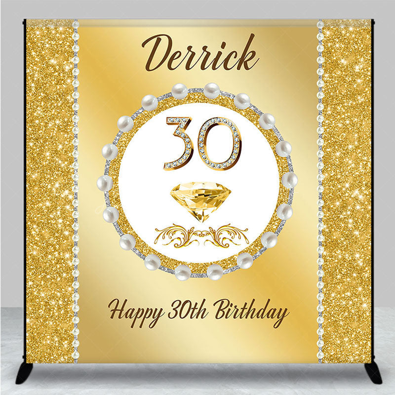 Lofaris Gold Glitter Pearl Custom Name 30th Birthday Backdrop