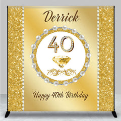Lofaris Gold Glitter Pearl Custom Name 40th Birthday Backdrop