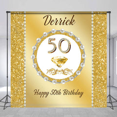 Lofaris Gold Glitter Pearl Custom Name 50th Birthday Backdrop