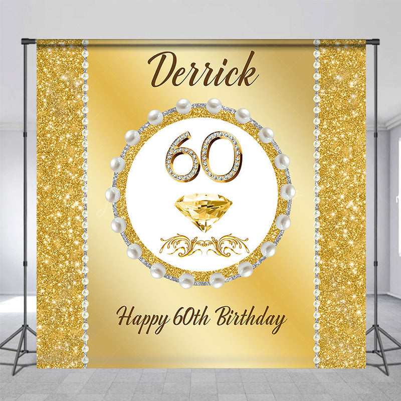 Lofaris Gold Glitter Pearl Custom Name 60th Birthday Backdrop