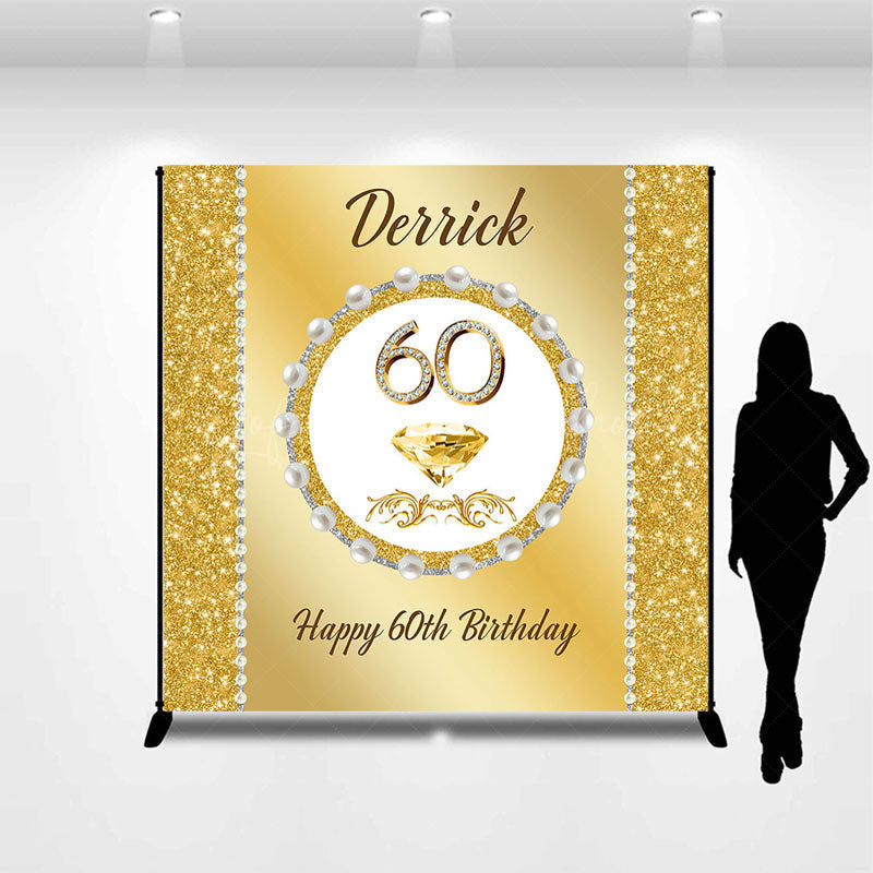 Lofaris Gold Glitter Pearl Custom Name 60th Birthday Backdrop