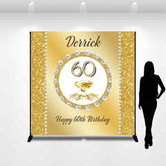 Lofaris Gold Glitter Pearl Custom Name 60th Birthday Backdrop