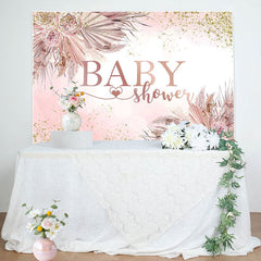 Lofaris Gold Glitter Pink Boho Floral Baby Shower Backdrop