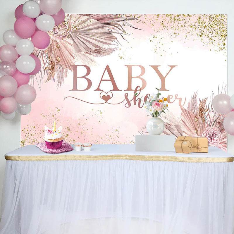 Lofaris Gold Glitter Pink Boho Floral Baby Shower Backdrop