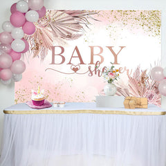 Lofaris Gold Glitter Pink Boho Floral Baby Shower Backdrop