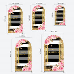 Lofaris Gold Glitter Pink Rose Stripe Birthday Arch Backdrop