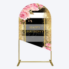 Lofaris Gold Glitter Pink Rose Stripe Birthday Arch Backdrop