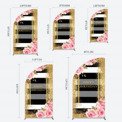 Lofaris Gold Glitter Pink Rose Stripe Birthday Half Moon Arch Backdrop