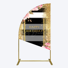 Lofaris Gold Glitter Pink Rose Stripe Birthday Half Moon Arch Backdrop
