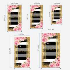 Lofaris Gold Glitter Pink Rose Stripe Birthday Rectangle Backdrop