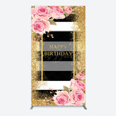 Lofaris Gold Glitter Pink Rose Stripe Birthday Rectangle Backdrop