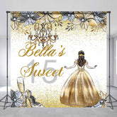 Lofaris Gold Glitter Princess Custom Name Sweet 15 Backdrop