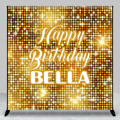 Lofaris Gold Glitter Shimmering Custom Birthday Backdrop with Happy and Any Name Festive Party Decor
