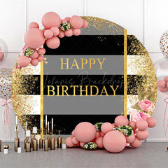 Lofaris Gold Glitter Stripe Floral Round Birthday Backdrop