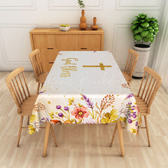 Lofaris Gold God Bless Baptism Party Rectangular Tablecloth
