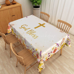 Lofaris Gold God Bless Baptism Party Rectangular Tablecloth