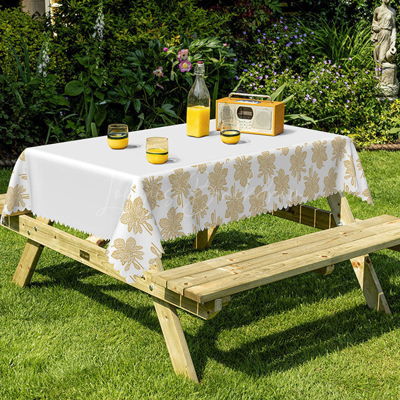 Lofaris Gold Leaf Print On The Side Rectangular Tablecloth