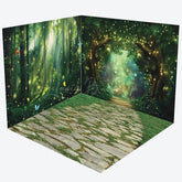 Lofaris Gold Light Glitter Green Forest Room Set Backdrop