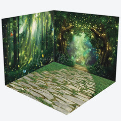 Lofaris Gold Light Glitter Green Forest Room Set Backdrop